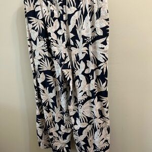 Nicole Miller Navy and Beige Floral Wide-Leg Flowy Pant Size XL